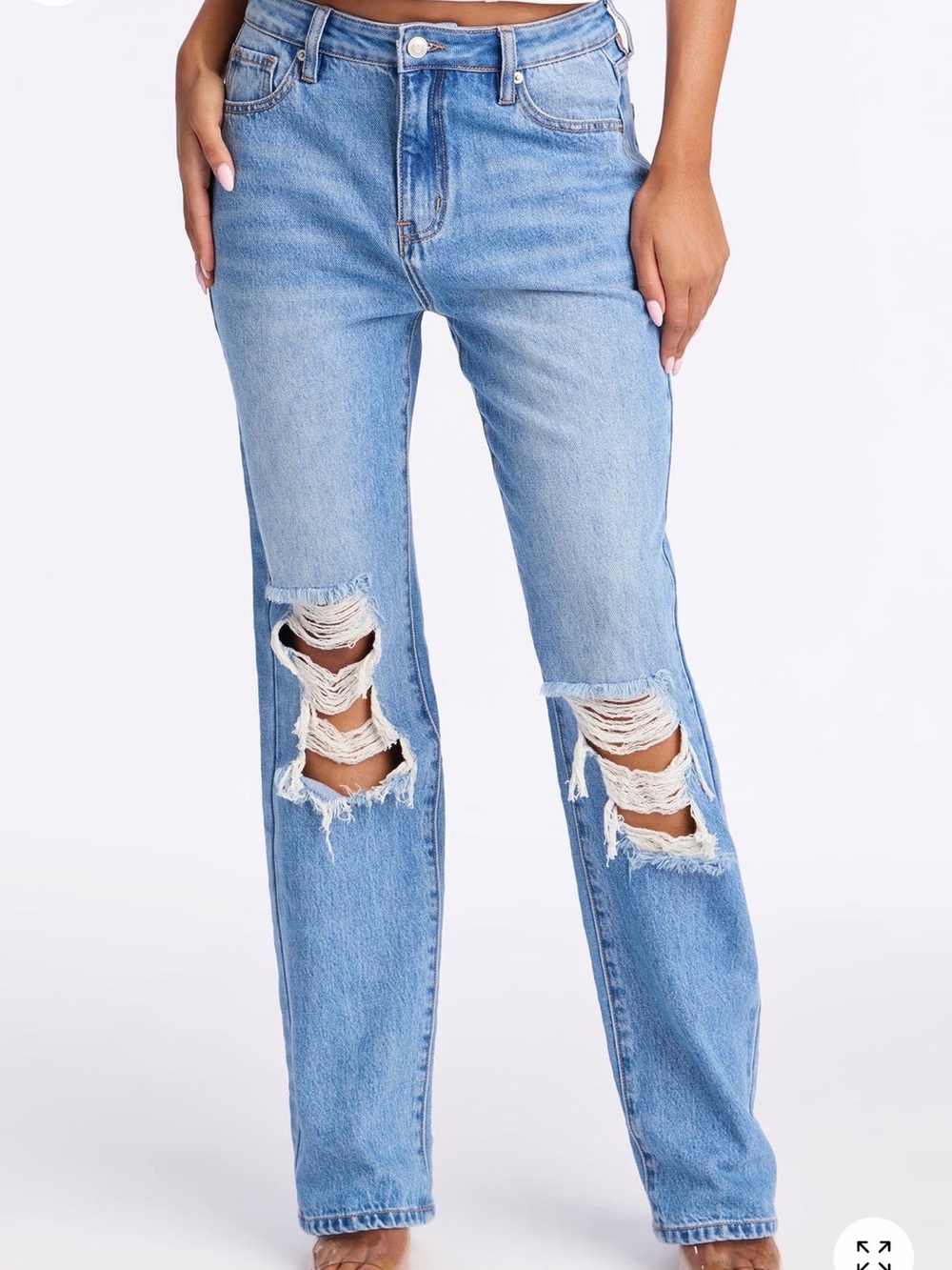Fashion Nova Light Blue Ripped straight Leg mom Jeans